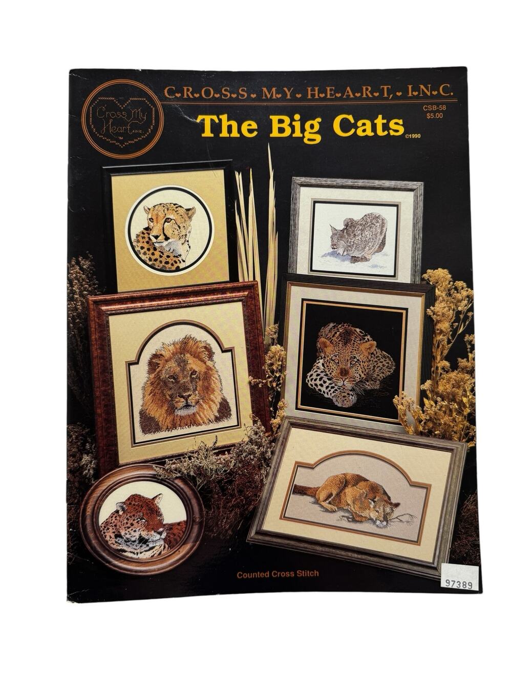 Vintage Big Cats Cross Stitch Designs 1990 CSB-58 Lion Tiger Leopard Cheetah